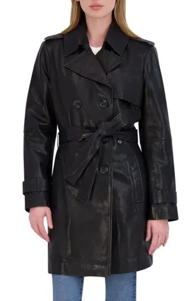 Tahari Natalie Leather Trench Coat In Black