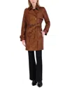 Tahari Natalie Medium Leather Trench Coat In Brown