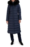 Tahari Women's Faux-fur-trim Hooded Maxi Puffer Coat In Galaxy