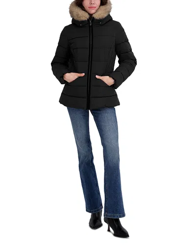 Tahari Nico Faux Fur Hooded Coat In Black
