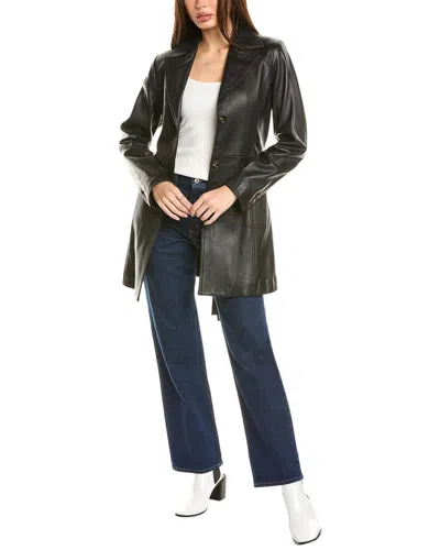 Tahari Nicole Leather Coat In Black