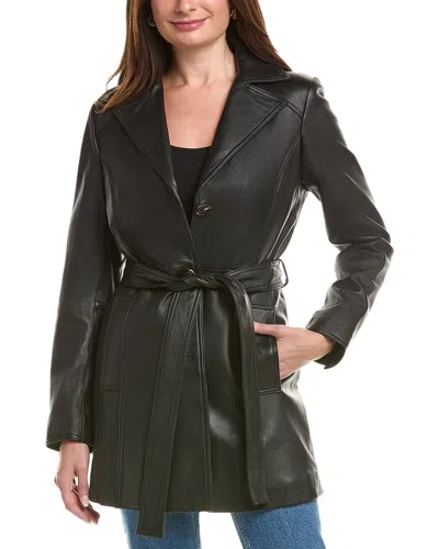 Tahari Nicole Leather Coat In Black
