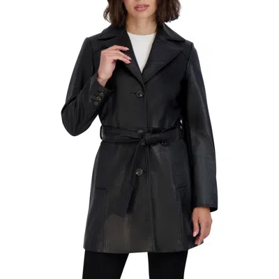 Tahari Nicole Leather Coat In Black