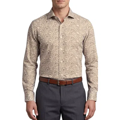 Tahari Paisley Cotton Dress Shirt In Taupe