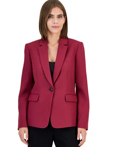 Tahari Petite One-button Peak-lapel Shoulder-padded Blazer In Burgundy