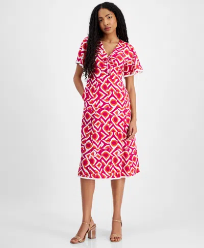 Tahari Petite Printed Midi Dress In Wild Berry