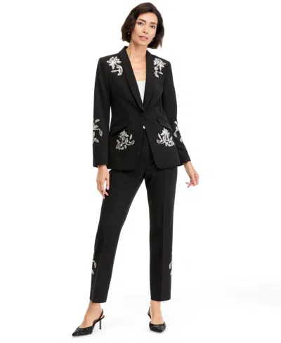Tahari Petite Sequin-embellished Long-sleeve Blazer In Black
