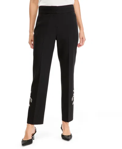 Tahari Petite Sequin-embellished Stretch Bootcut Pants In Black