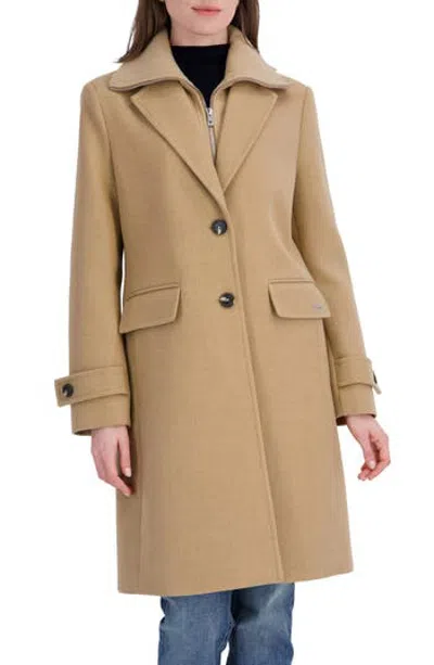Tahari Pia Single Breasted Coat With Bib In Neutral