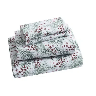 Tahari Pine Triple Brushed Cotton Flannel Bed Sheet Set In Red