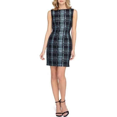 Tahari Plaid Jacquard Sheath Dress In Blue