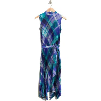 Tahari Pleated Belted Trapeze Dress In Multi