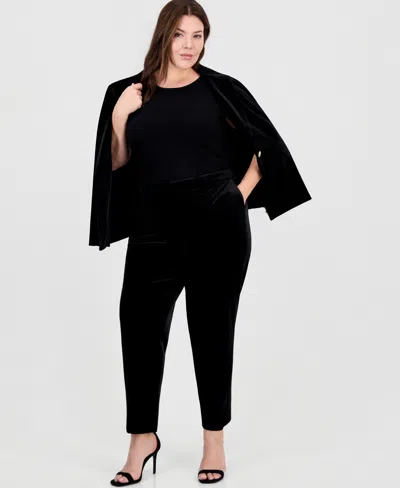 Tahari Plus Size Classic Velvet Bootcut Mid-rise Pants In Black