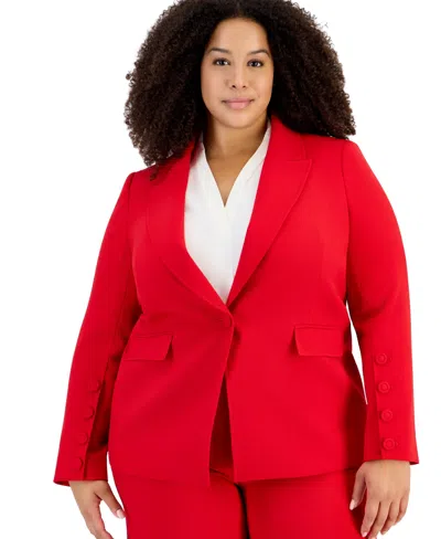 Tahari Plus Size One Button Peak Lapel Blazer In Red