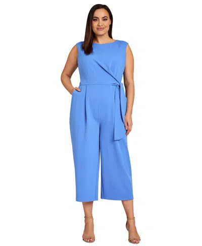 Tahari Plus Size Scuba-crepe Cropped Tie-waist Jumpsuit In Ultra Marine