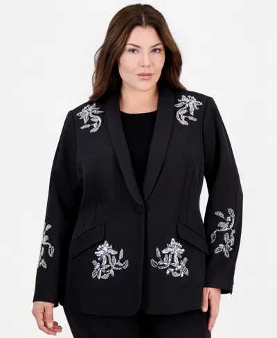 Tahari Plus Size Sequin Statement Blazer In Black
