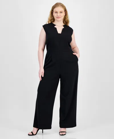 Tahari Plus Size Star-neck Jumpsuit In Black