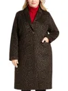 Tahari Plus Womens Wool Blend Long Trench Coat In Multi