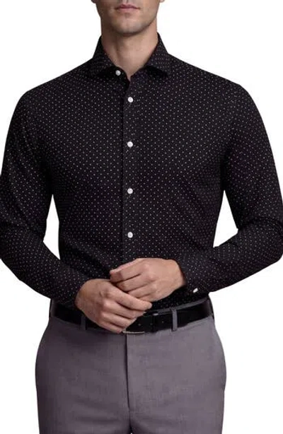 Tahari Polka Dot Cotton Blend Dress Shirt In Black