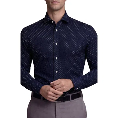 Tahari Polka Dot Cotton Blend Dress Shirt In Navy Blue