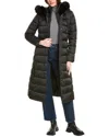 Tahari Womens Maxi Shine Bibbed Faux-fur-trimmed Hooded Puffer Coat