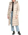 Tahari Womens Maxi Shine Bibbed Faux-fur-trimmed Hooded Puffer Coat