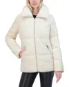 Tahari Women's Mixed-media Stand-collar Puffer Coat In White