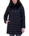Tahari Women's Faux-fur-trim Hooded Packable Shine Puffer Coat