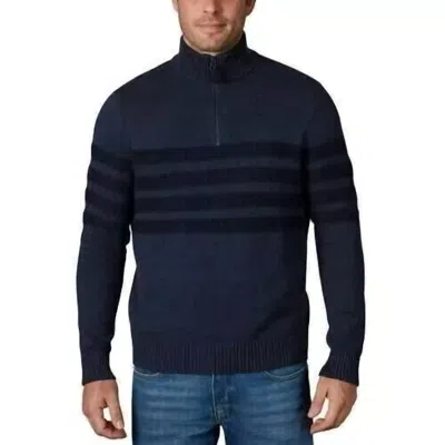 Tahari Quarter Zip Stretch Pullover Striped Mock Neck Sweater In Indigo Heather In Multi