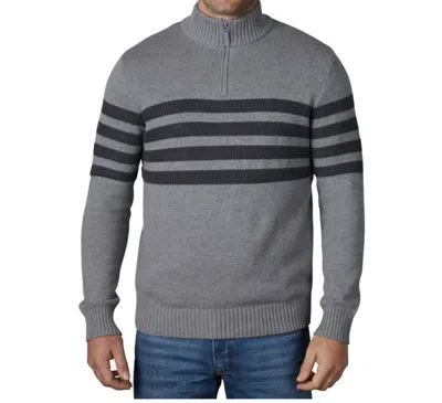 Tahari Quarter Zip Stretch Pullover Striped Mock Neck Sweater In Medium Gray Heather In Multi