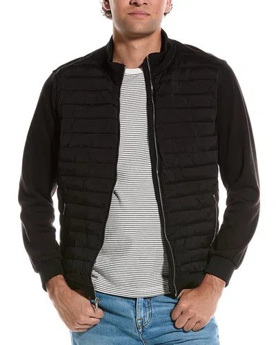 Tahari Quilted Mix Zip-up Mock Neck Jacket In Black