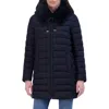 Tahari Women's Faux-fur-trim Hooded Packable Shine Puffer Coat In Stargazer