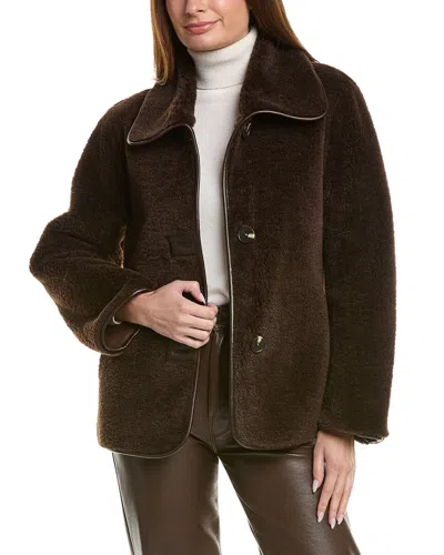 Tahari Reversible Kai Faux Fur Coat In Brown