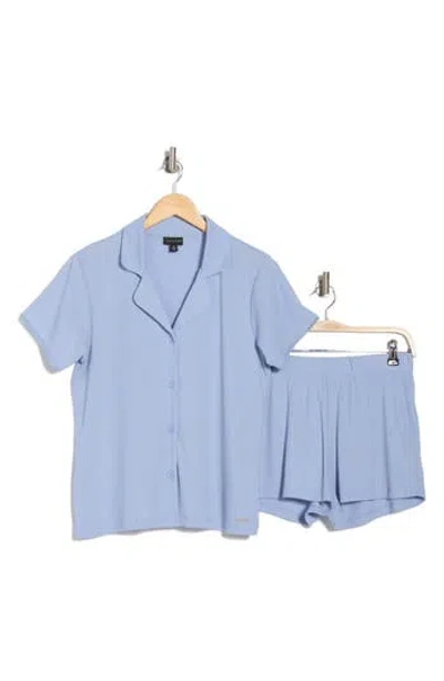 Tahari Rib Pointelle Short Pajamas In Blue