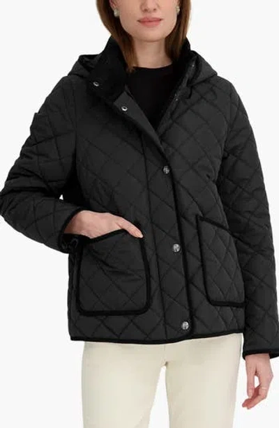 Tahari Rose Hooded Quilted Jacket In Black