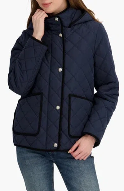 Tahari Rose Hooded Quilted Jacket In Blue