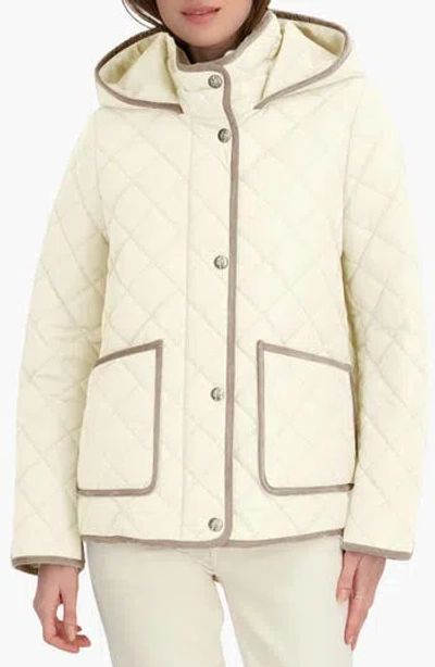 Tahari Rose Hooded Quilted Jacket In Neutral