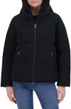 Tahari Women's Knit Faux-fur-collar Puffer Coat In Noir