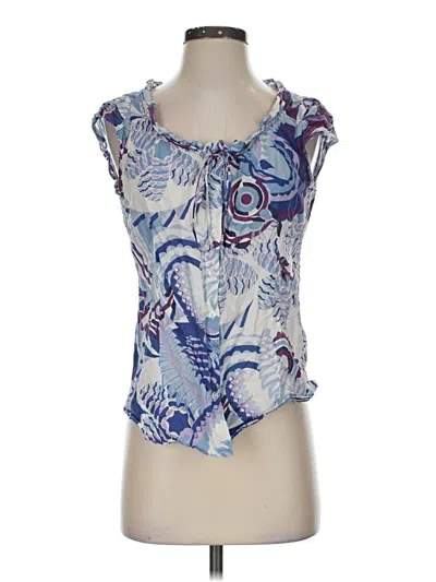 Pre-owned Tahari Short Sleeve Blouse In Blue