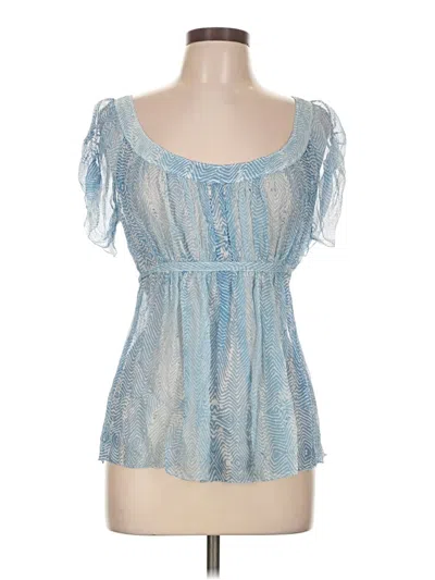 Pre-owned Tahari Short Sleeve Silk Top Blue Sweetheart Neckline Tops