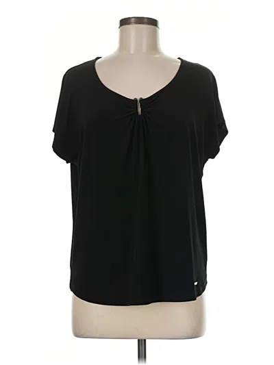 Pre-owned Tahari Short Sleeve Top Black Keyhole Neckline Tops