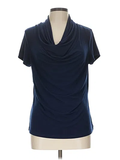 Pre-owned Tahari Short Sleeve Top Blue Cowl Neck Tops