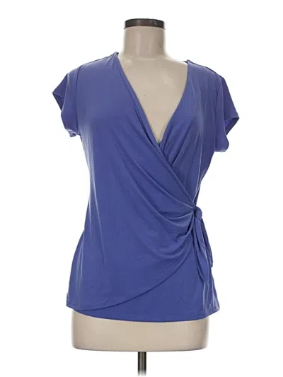 Pre-owned Tahari Short Sleeve Top Blue Plunge Neckline Tops