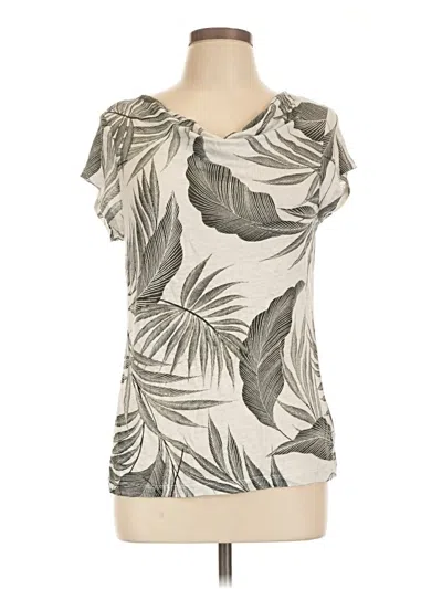 Pre-owned Tahari Short Sleeve Top Ivory Floral Pattern Cowl Neck Tops