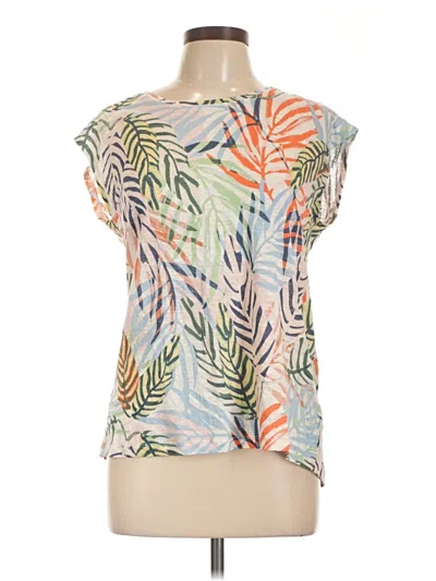 Pre-owned Tahari Short Sleeve Top Orange Tropical Pattern Boatneck Tops