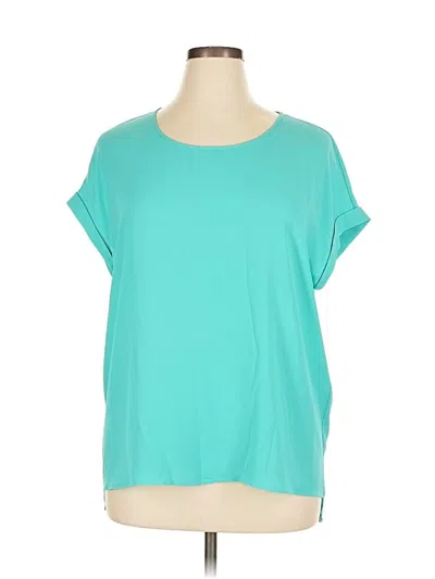 Pre-owned Tahari Short Sleeve Top Teal Scoop Neck Tops In Blue