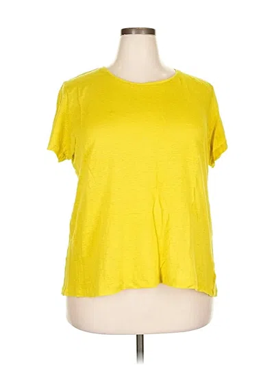 Pre-owned Tahari Short Sleeve Top Yellow Scoop Neck Tops