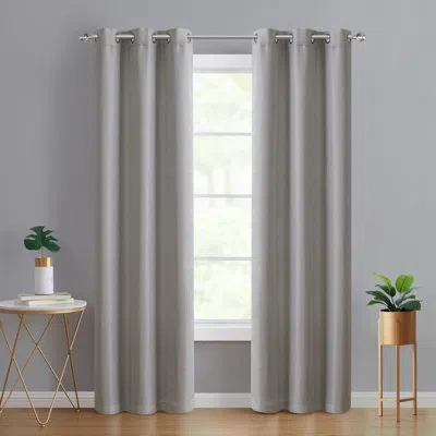 Tahari Silvie 2-piece Dot Jacquard Grommet Curtain Set With Blackout Liner, 38" X 84" In Gray