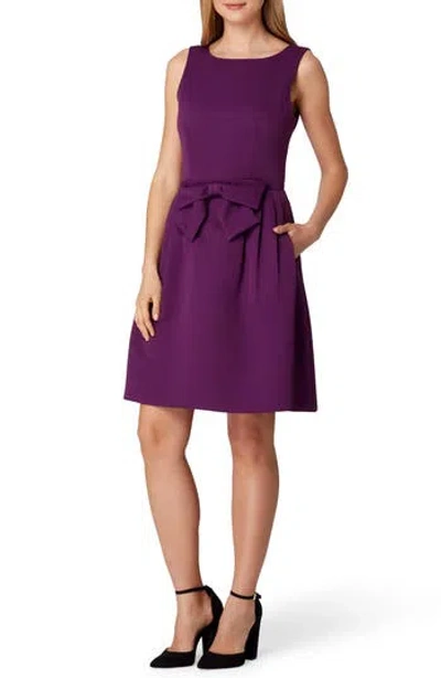 Tahari Sleeveless Bow Waist Fit & Flare Dress In Purple
