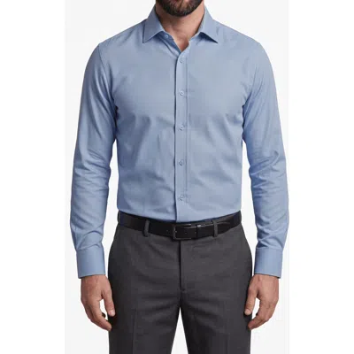 Tahari Solid Stretch Cotton Dress Shirt In Blue